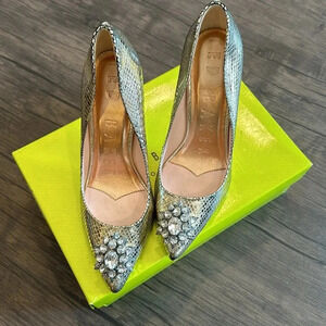 TED BAKER Elannam Snake Embrossed High Heel Brooch Shoe in Bronze Size 8